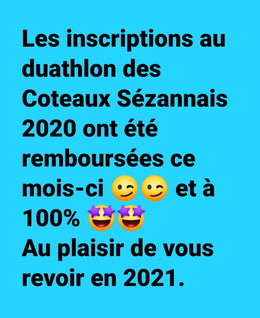 Duathlon des Coteaux Sézannais : Nous avons le plaisir de vous faire savoir que vous avez tous été remboursés ;)